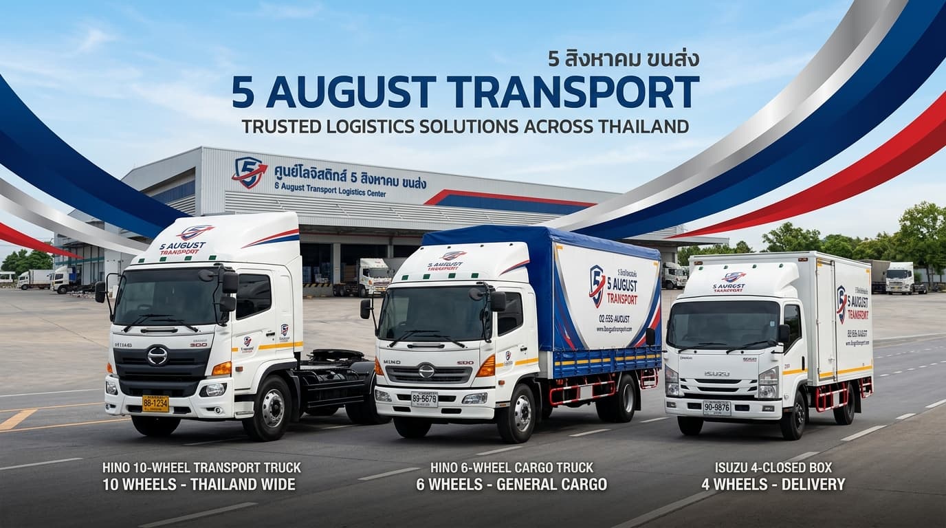 ภาพรวมกองรถขนส่ง 4 ล้อ, 6 ล้อ และ 10 ล้อ พร้อมทีมงานประจำ